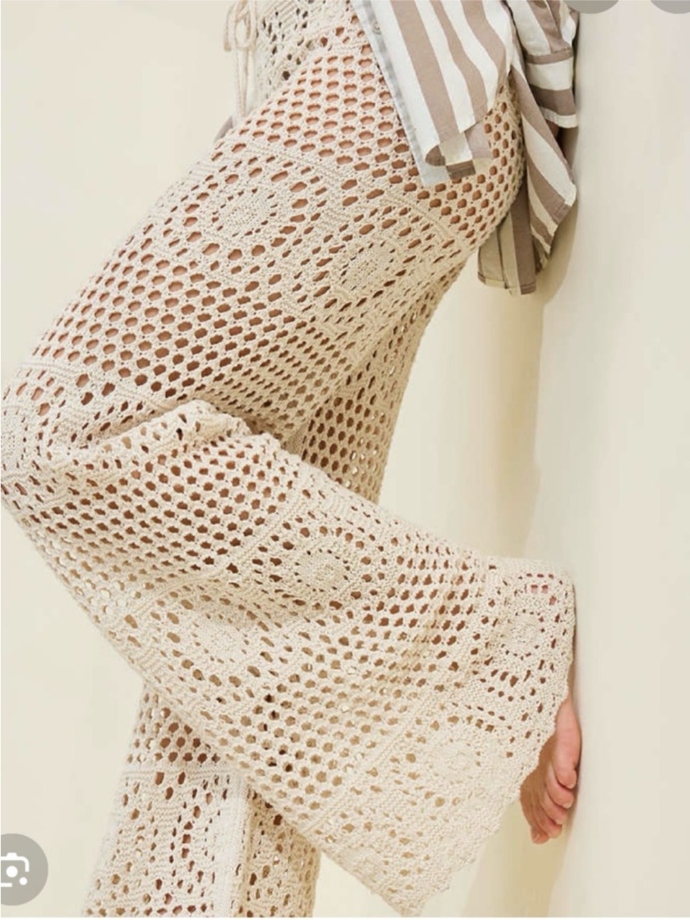 NWOT aerie Cream Crochet Wide Leg Party Pants